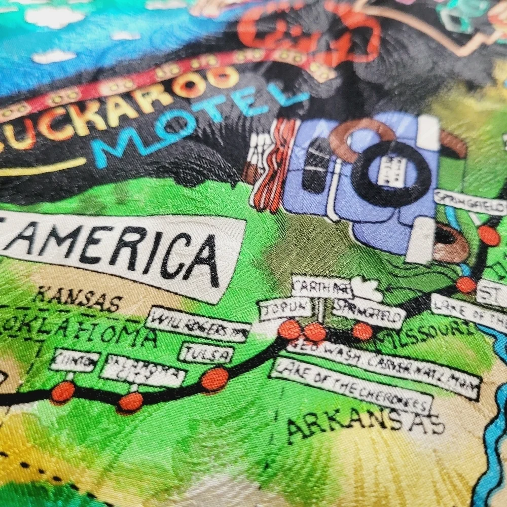 Ultra Rare Nicole Miller Route 66 oversized Silk Scarf Vintage 1991 - Picture 6 of 12